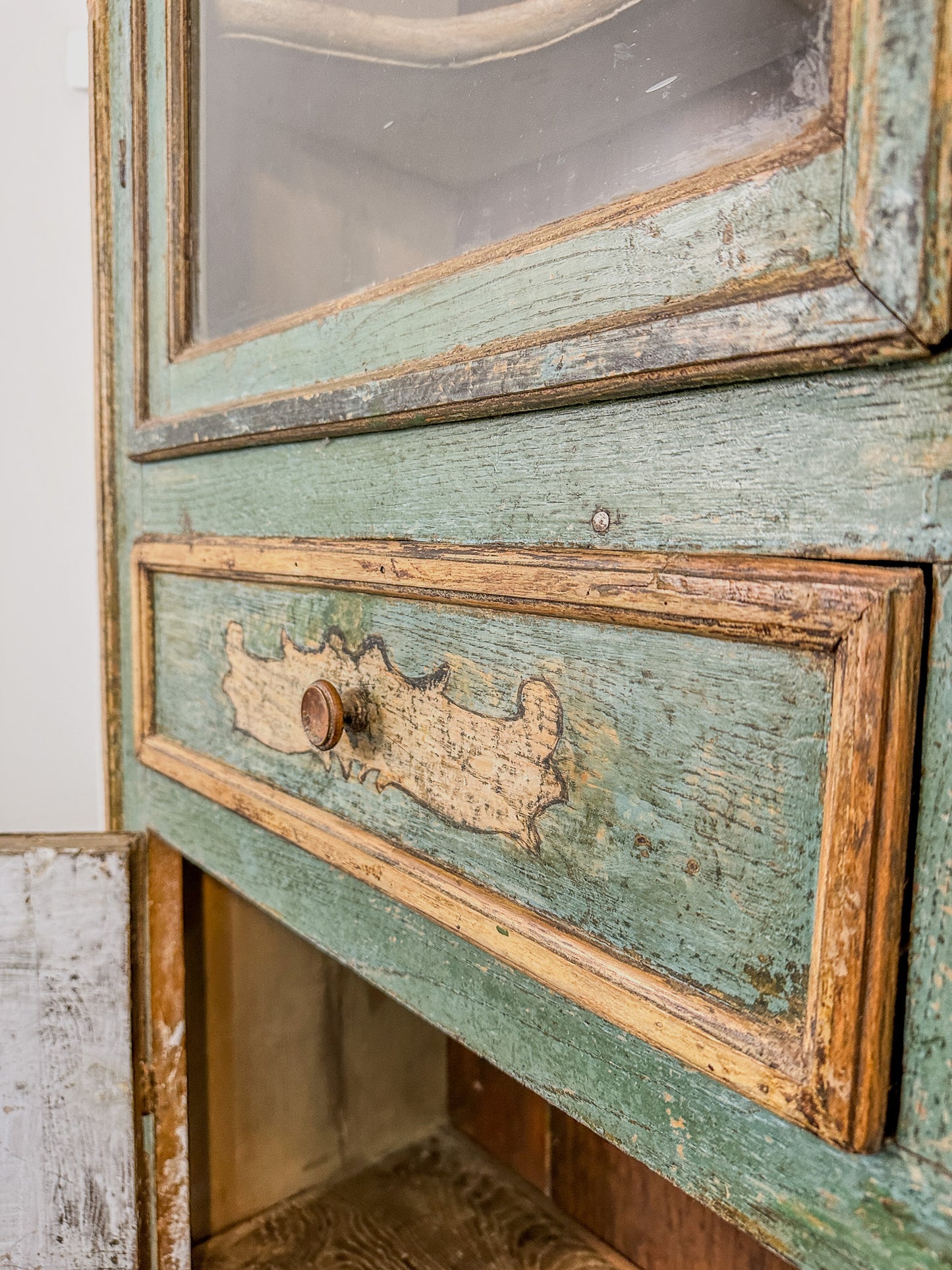 18th C. Tuscan Provincial Painted Display Cabinet Italy c.1780 91"H Blue Green