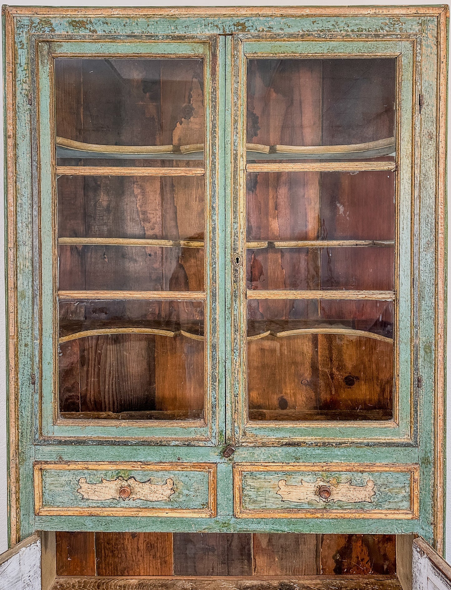 18th C. Tuscan Provincial Painted Display Cabinet Italy c.1780 91"H Blue Green
