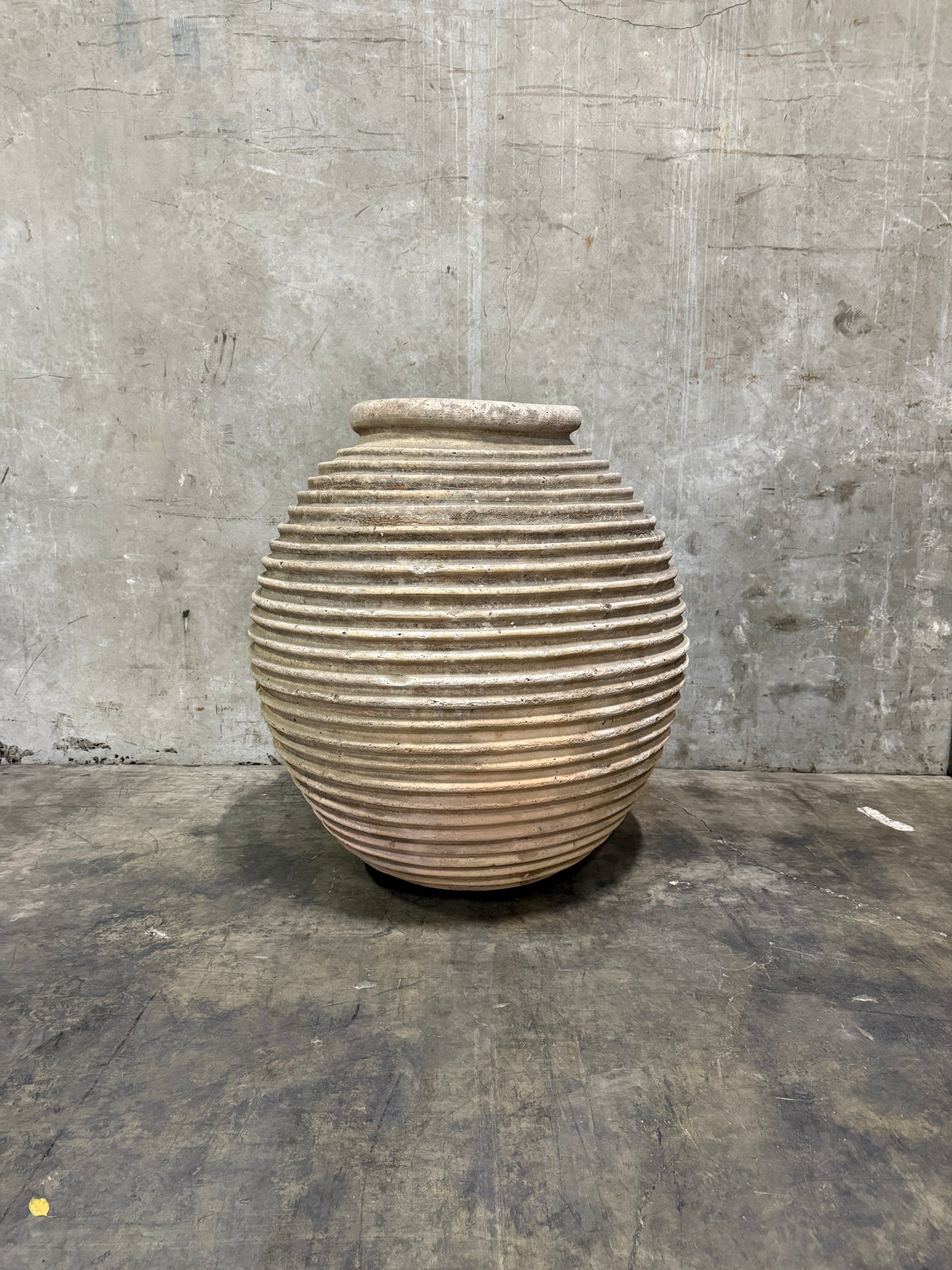 Antique Early 20th Century Monumental Terracotta “Beehive” Olive Oil Jar – Ribbed Amphora Vessel, 46″H × 42″W