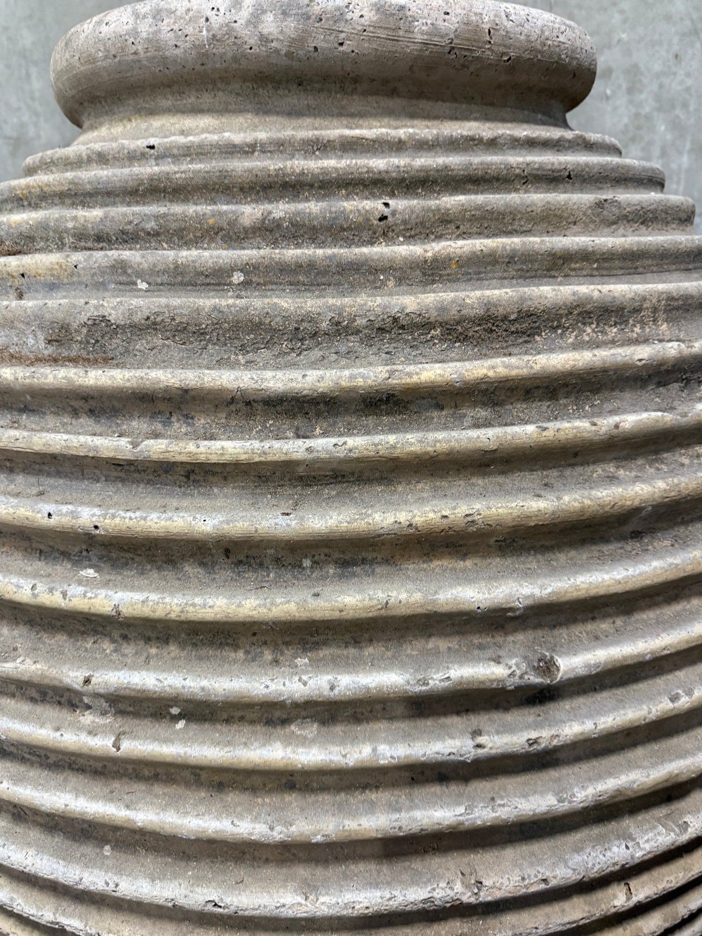 Antique Early 20th Century Monumental Terracotta “Beehive” Olive Oil Jar – Ribbed Amphora Vessel, 46″H × 42″W