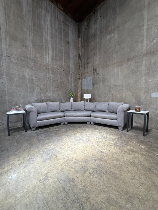 Huge Custom Gray Slate Upholstered Wedge Sectional – Down Filling & Nailhead Trim