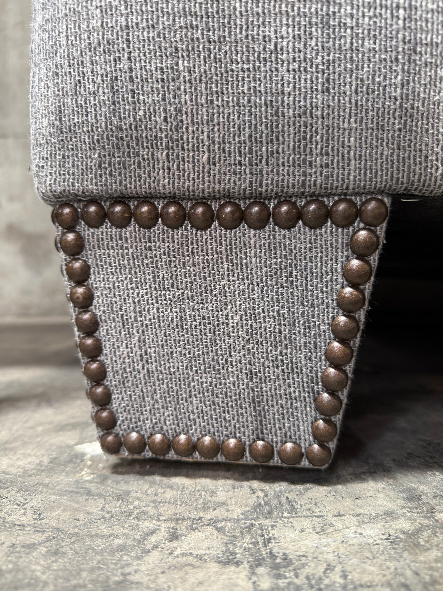 Huge Custom Gray Slate Upholstered Wedge Sectional – Down Filling & Nailhead Trim