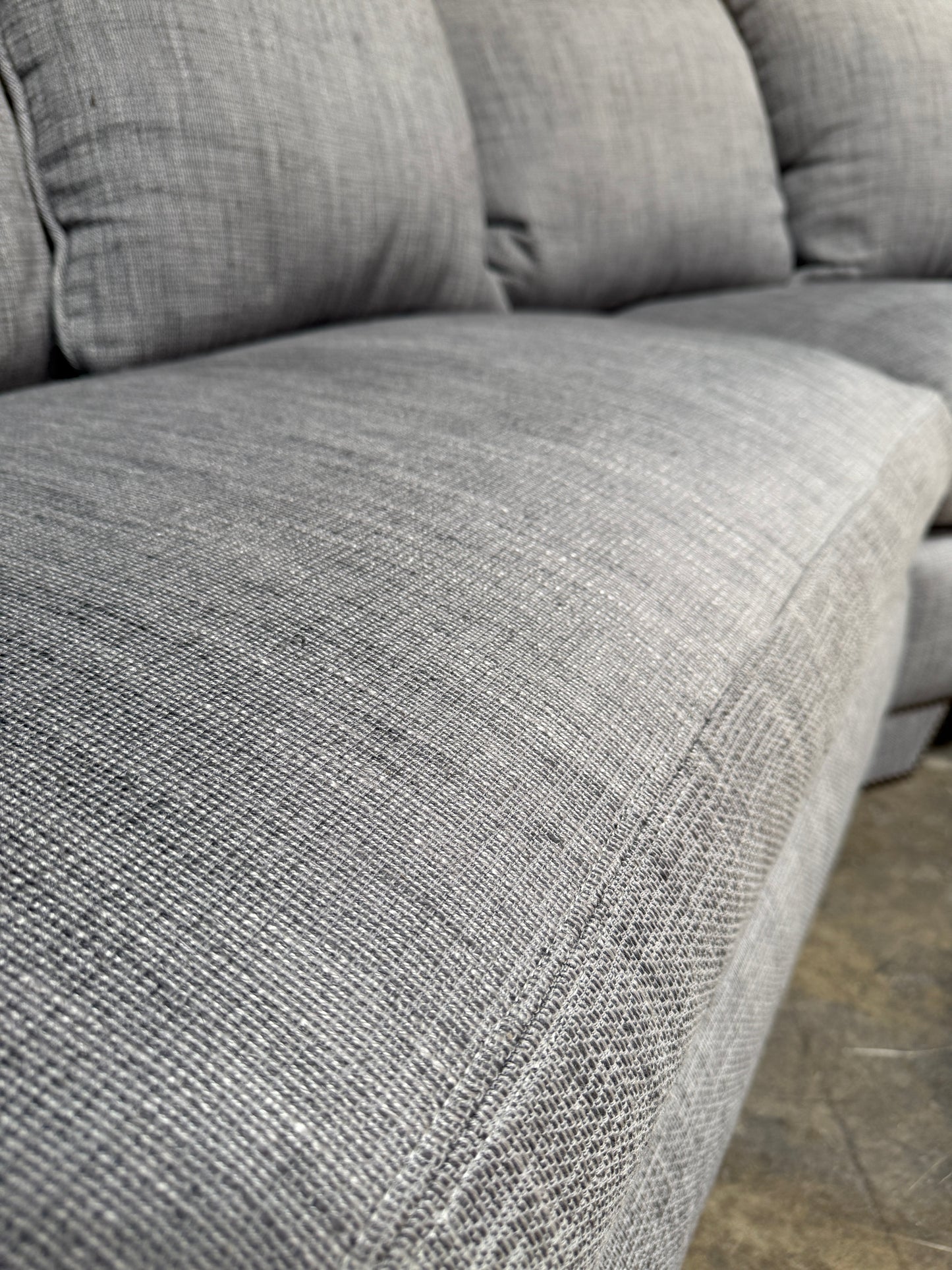 Huge Custom Gray Slate Upholstered Wedge Sectional – Down Filling & Nailhead Trim