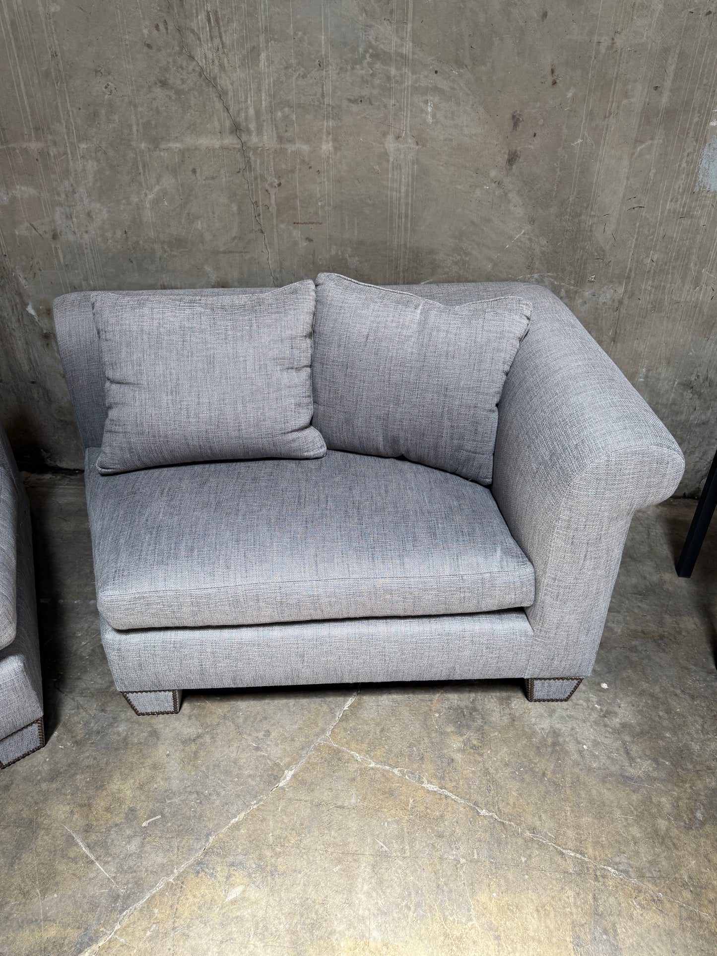 Huge Custom Gray Slate Upholstered Wedge Sectional – Down Filling & Nailhead Trim