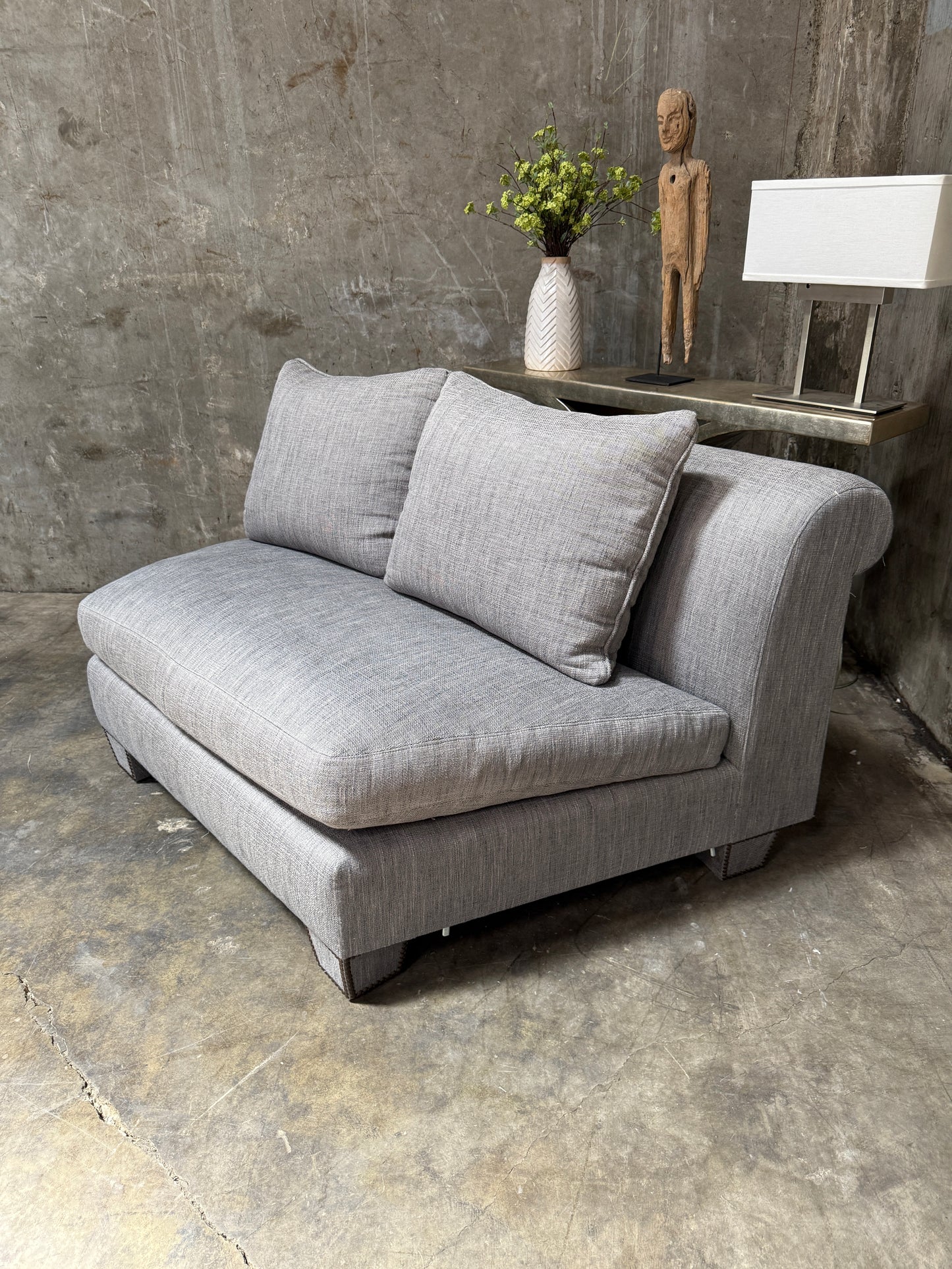 Huge Custom Gray Slate Upholstered Wedge Sectional – Down Filling & Nailhead Trim