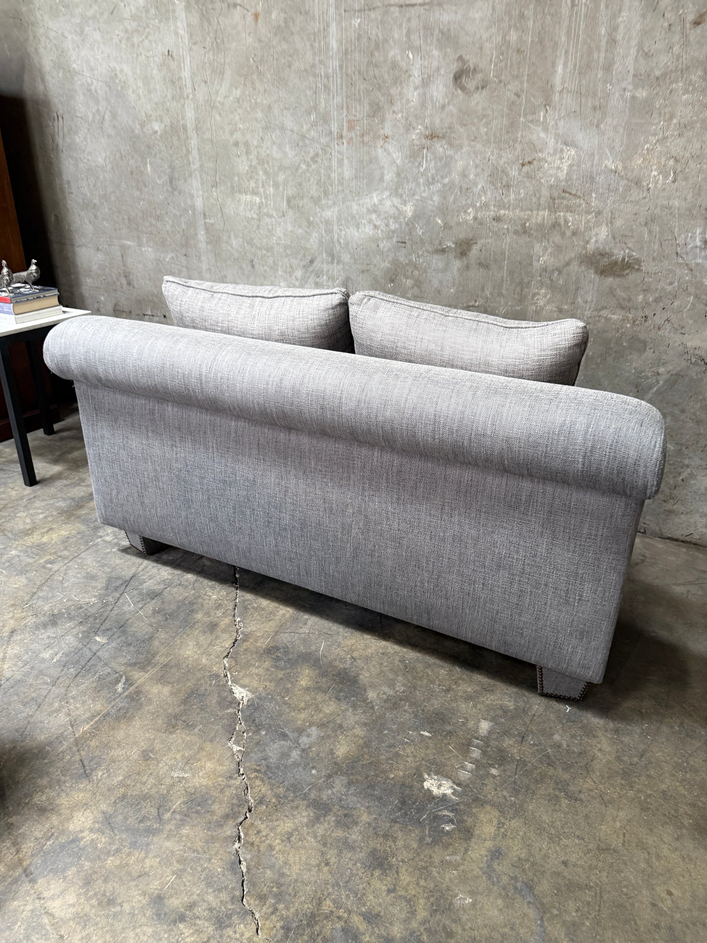 Huge Custom Gray Slate Upholstered Wedge Sectional – Down Filling & Nailhead Trim