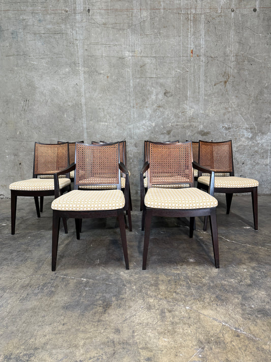 Set of 10 Edward Wormley Walnut and Caned Dining Chairs for Dunbar