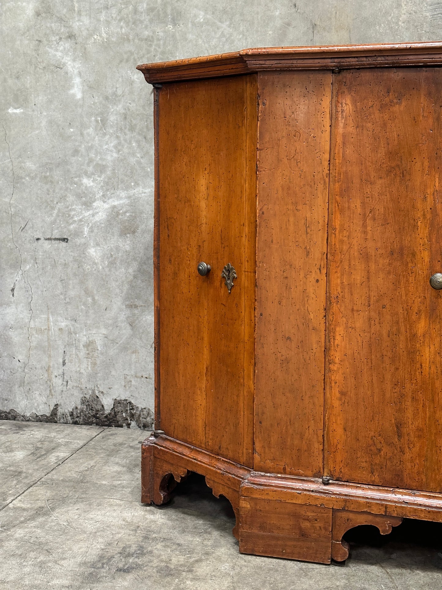 Italian Period Fruitwood Credenza, Mid 18th Century, Four-Door, Bracket Feet
