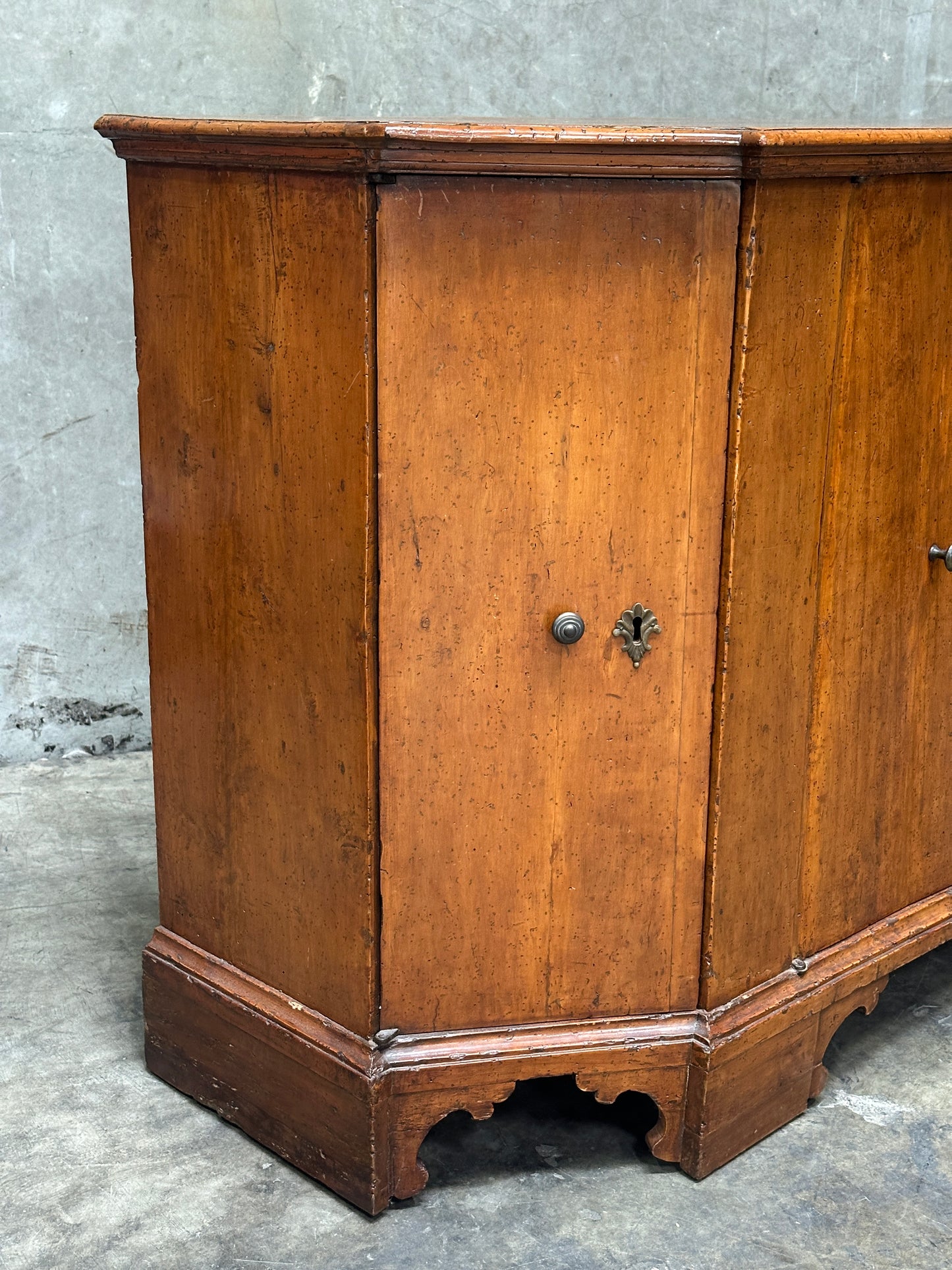 Italian Period Fruitwood Credenza, Mid 18th Century, Four-Door, Bracket Feet