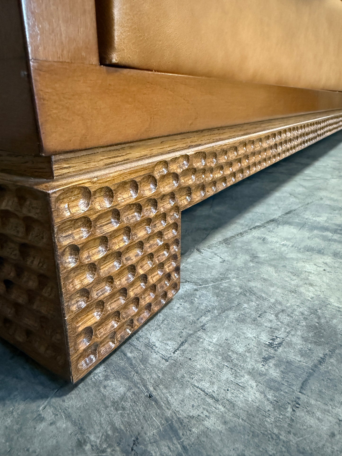 Edmund Spence-Style Wave Front Dresser – Leather Upholstered 8-Drawer Modernist Hardwood Credenza, 84"