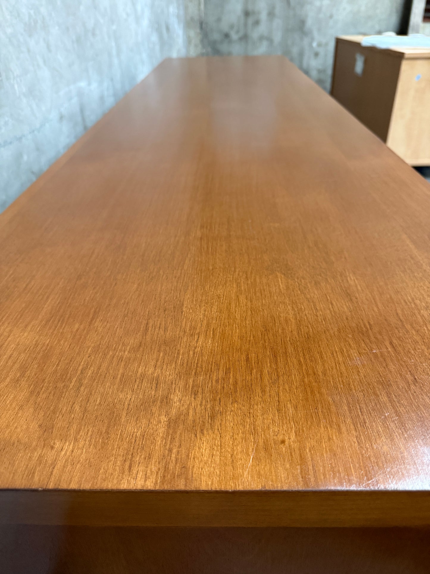 Edmund Spence-Style Wave Front Dresser – Leather Upholstered 8-Drawer Modernist Hardwood Credenza, 84"