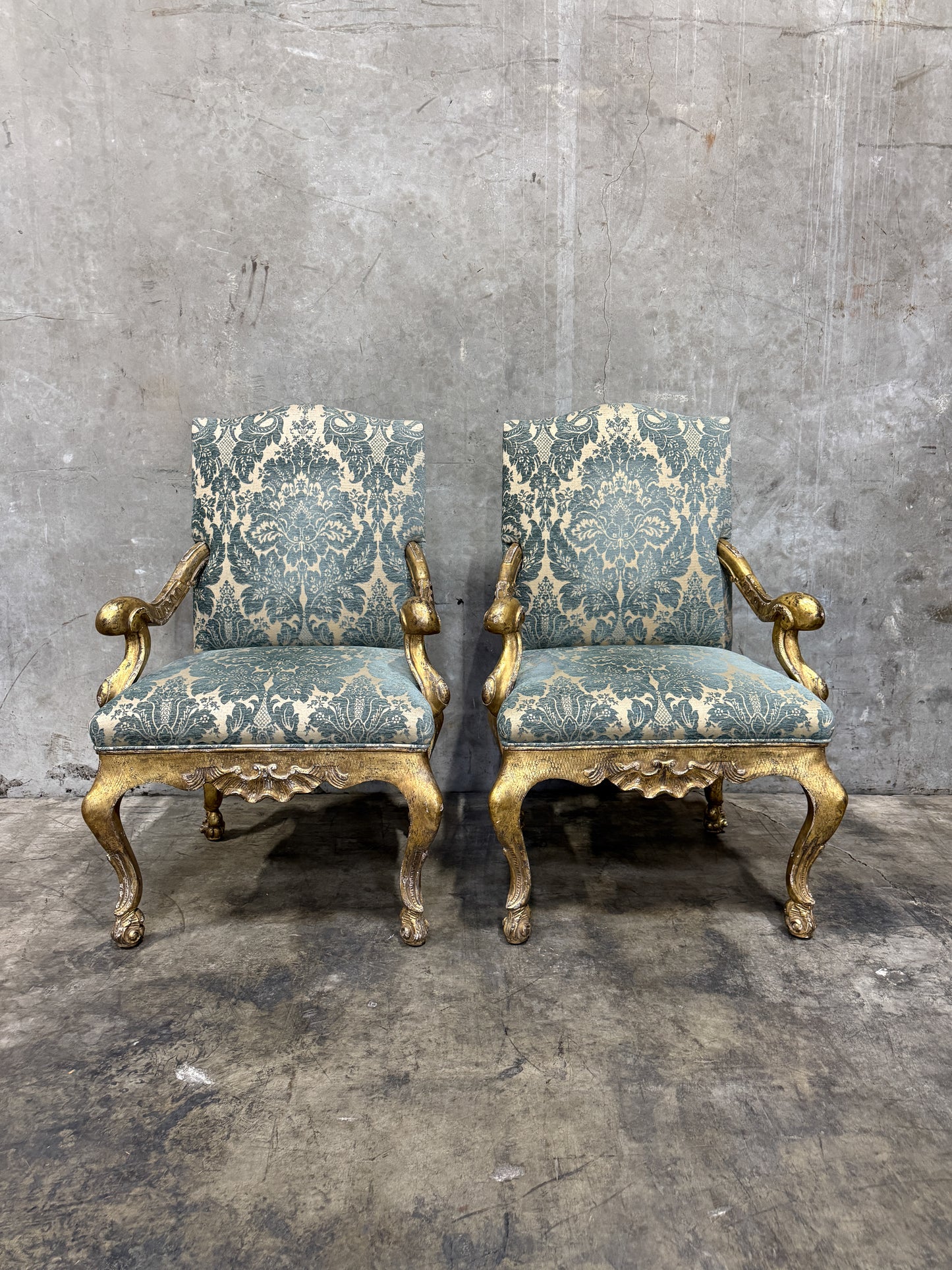 Pair of Early 19th Century Georgian Giltwood Armchairs, Hand-Carved, Made in England