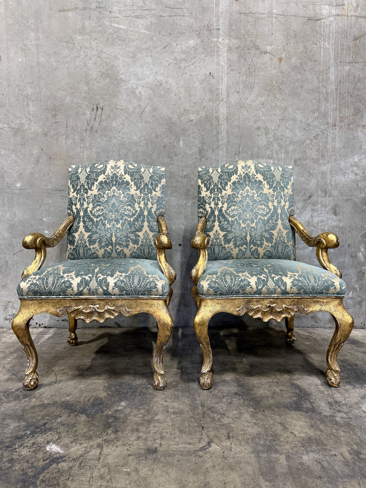 Pair of Early 19th Century Georgian Giltwood Armchairs, Hand-Carved, Made in England