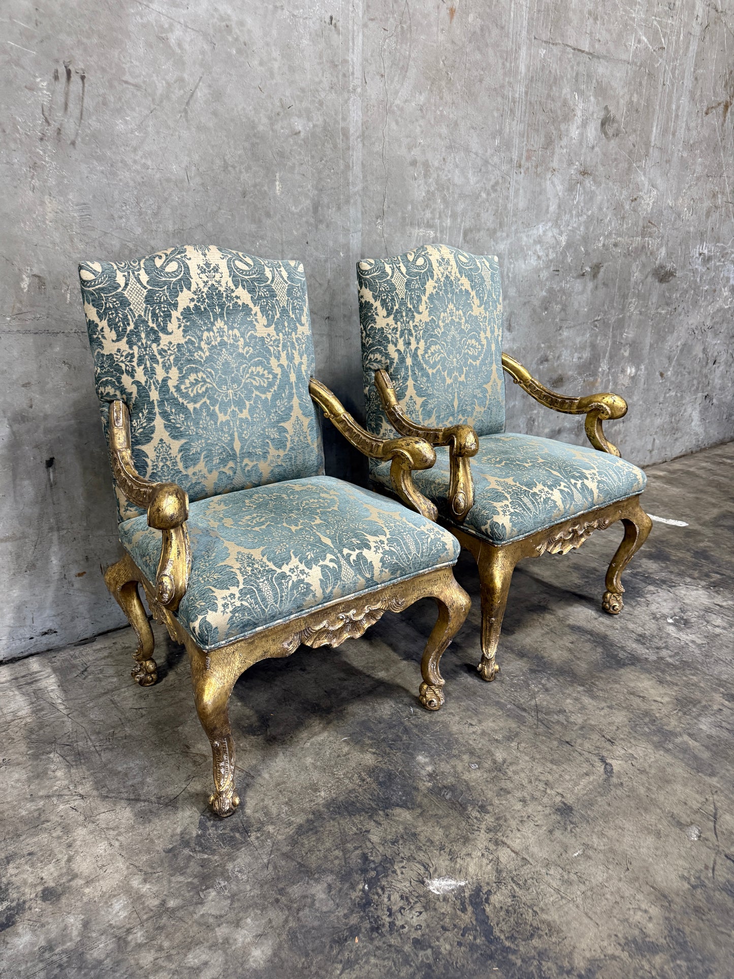 Pair of Early 19th Century Georgian Giltwood Armchairs, Hand-Carved, Made in England