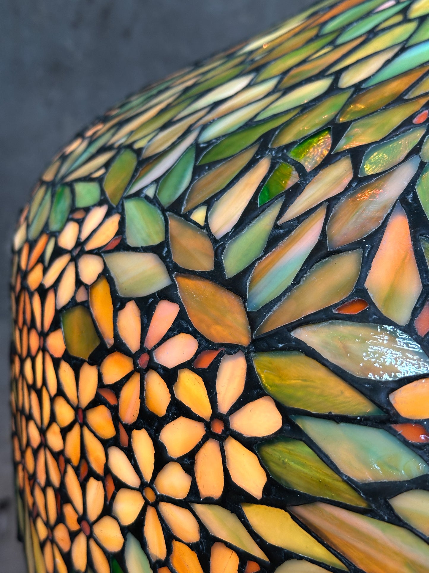 Antique Unique Art Glass & Metal Co. Leaded Glass Pendant Chandelier, Floral, 26 Inch — Doyle Attributed