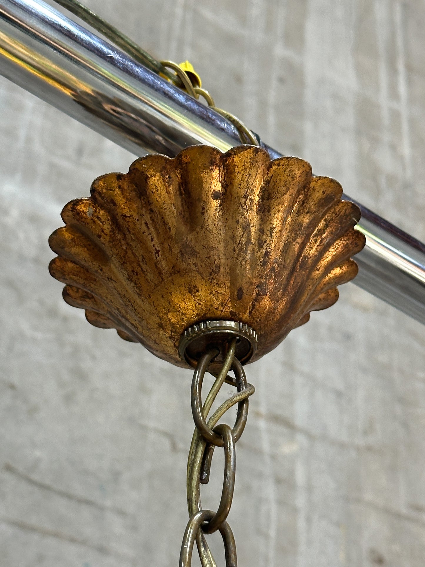 Antique Unique Art Glass & Metal Co. Leaded Glass Pendant Chandelier, Floral, 26 Inch — Doyle Attributed