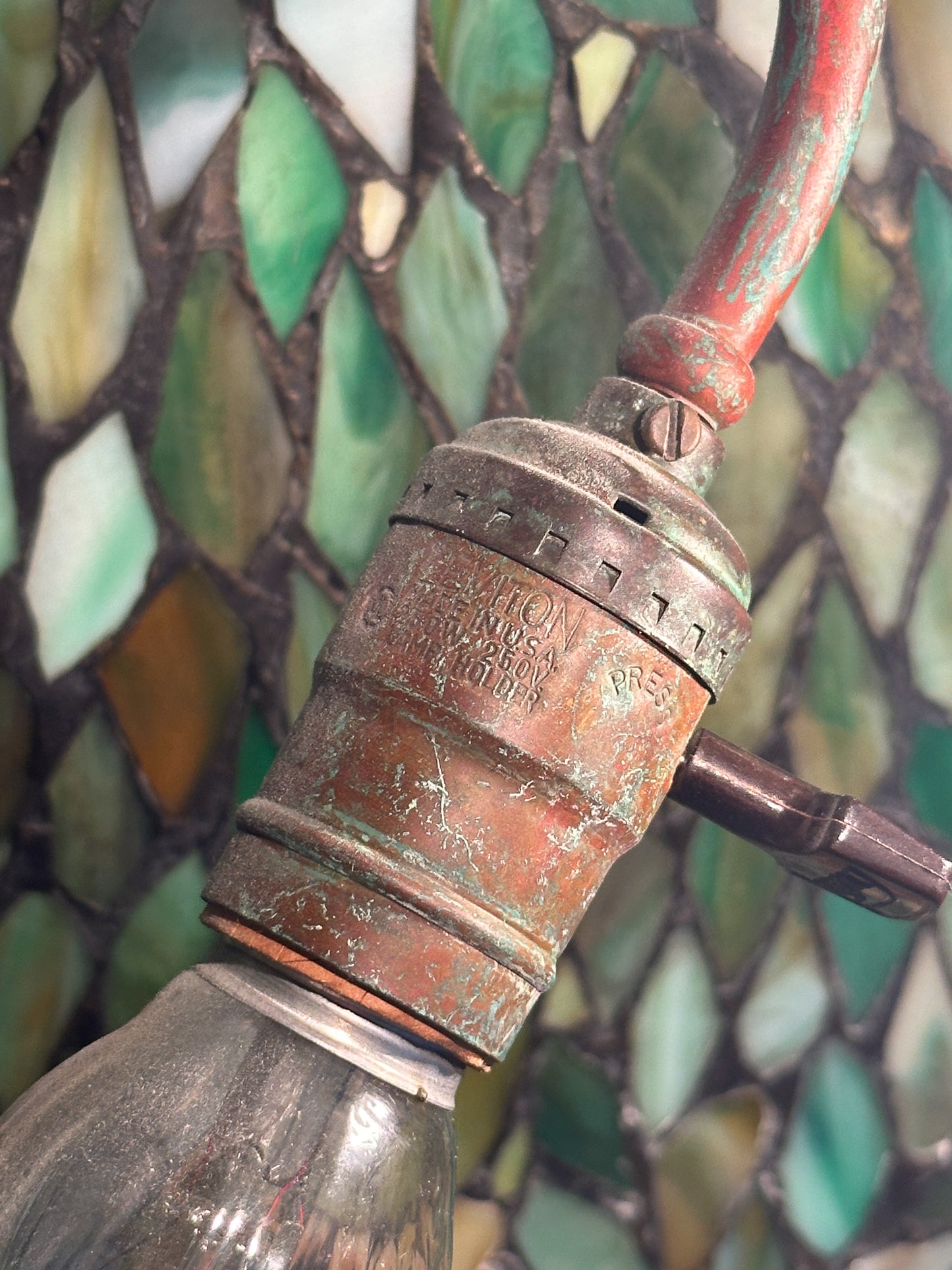 Antique Unique Art Glass & Metal Co. Leaded Glass Pendant Chandelier, Floral, 26 Inch — Doyle Attributed