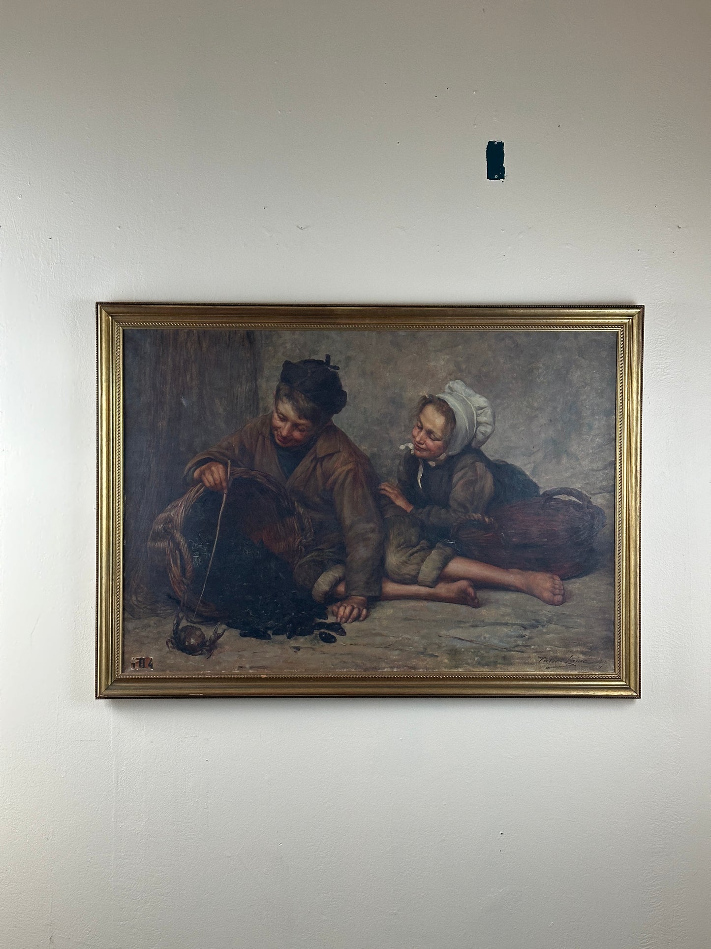 Victor Lainé Signed 1909 French Oil on Canvas, Academic Figure Painting, Framed