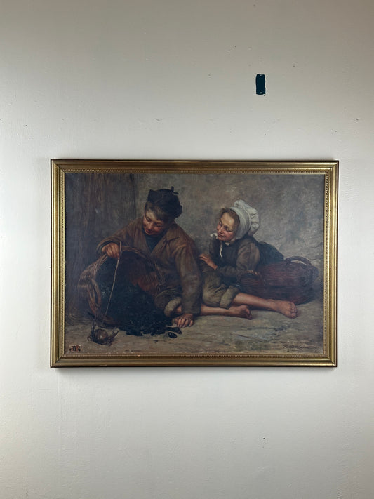 Victor Lainé Signed 1909 French Oil on Canvas, Academic Figure Painting, Framed