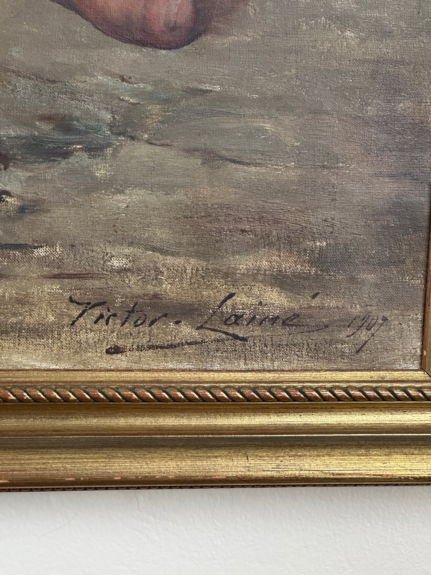 Victor Lainé Signed 1909 French Oil on Canvas, Academic Figure Painting, Framed