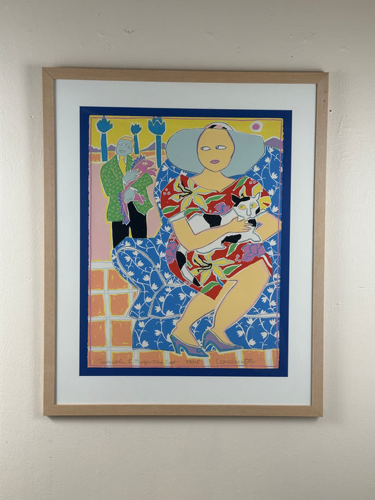 Sarah Wellington Dodge 'Frankly I Prefer the Cat' Serigraph 23/75, Framed