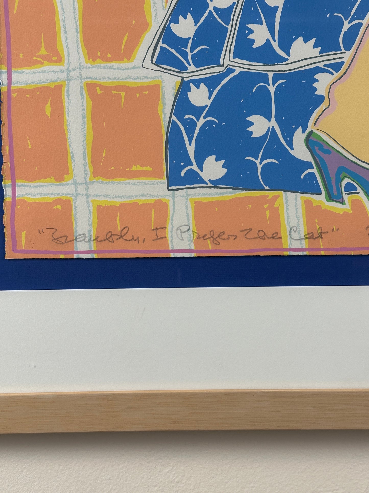 Sarah Wellington Dodge 'Frankly I Prefer the Cat' Serigraph 23/75, Framed