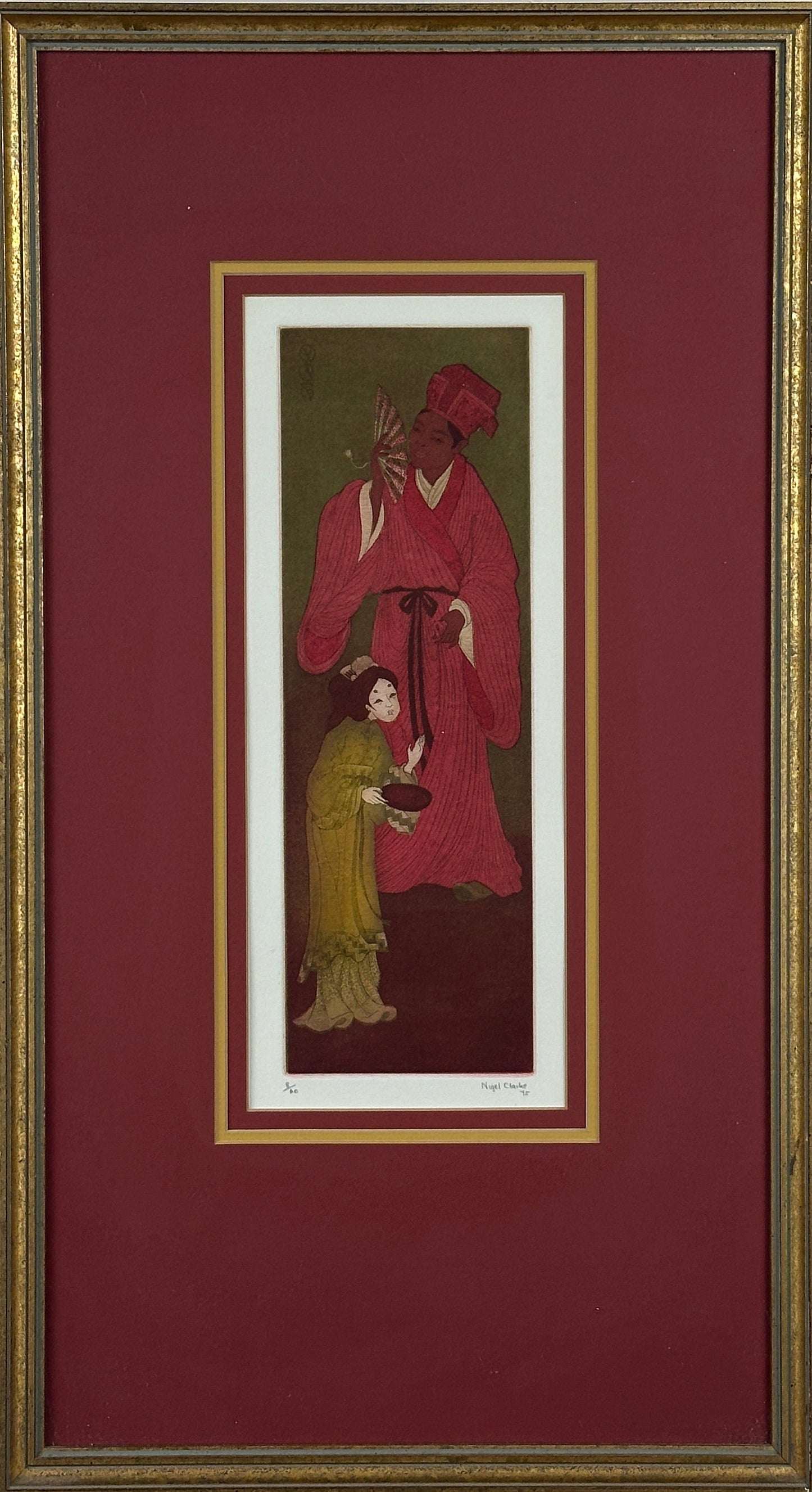 Nigel Clarke Signed Limited-Edition Figural Print, Framed Vintage