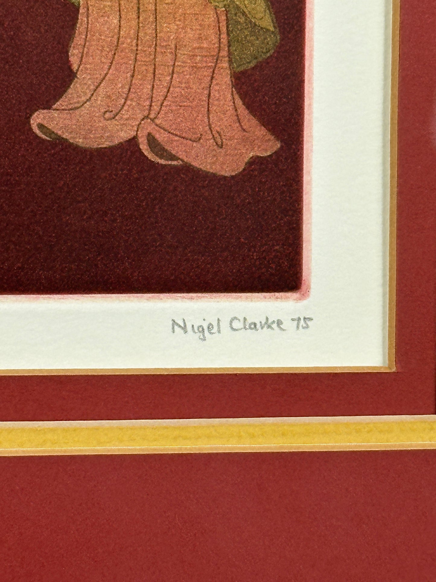 Nigel Clarke Signed Limited-Edition Figural Print, Framed Vintage