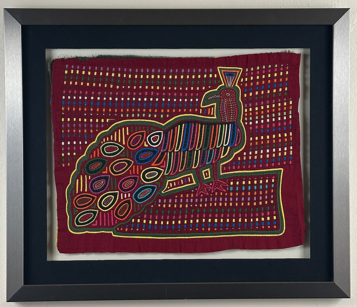 Vintage Kuna Mola Textile, Panama, Figural Reverse-Appliqué, Framed Folk Art