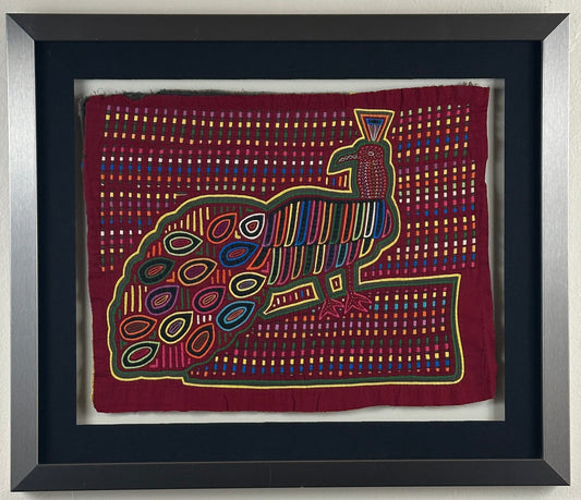 Vintage Kuna Mola Textile, Panama, Figural Reverse-Appliqué, Framed Folk Art