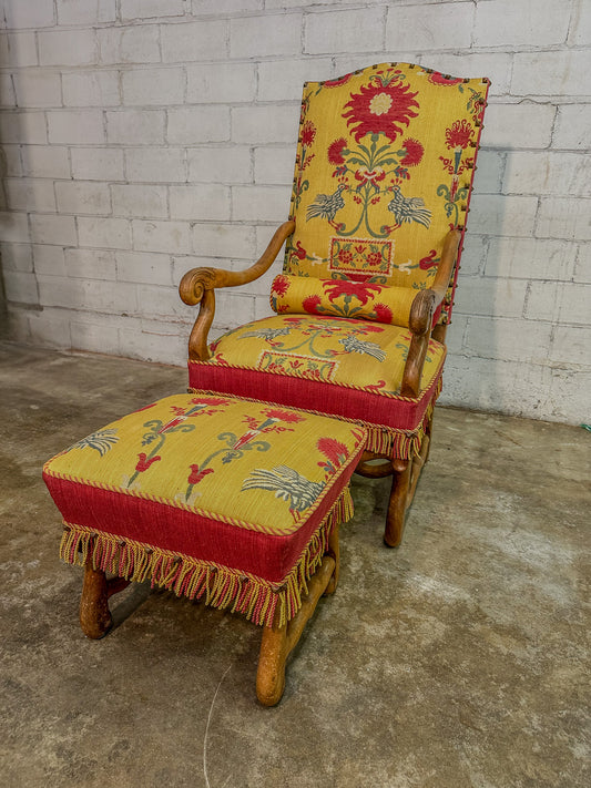 Exquisitely Detailed French 19th Century Louis XIV Armchair with Ottoman