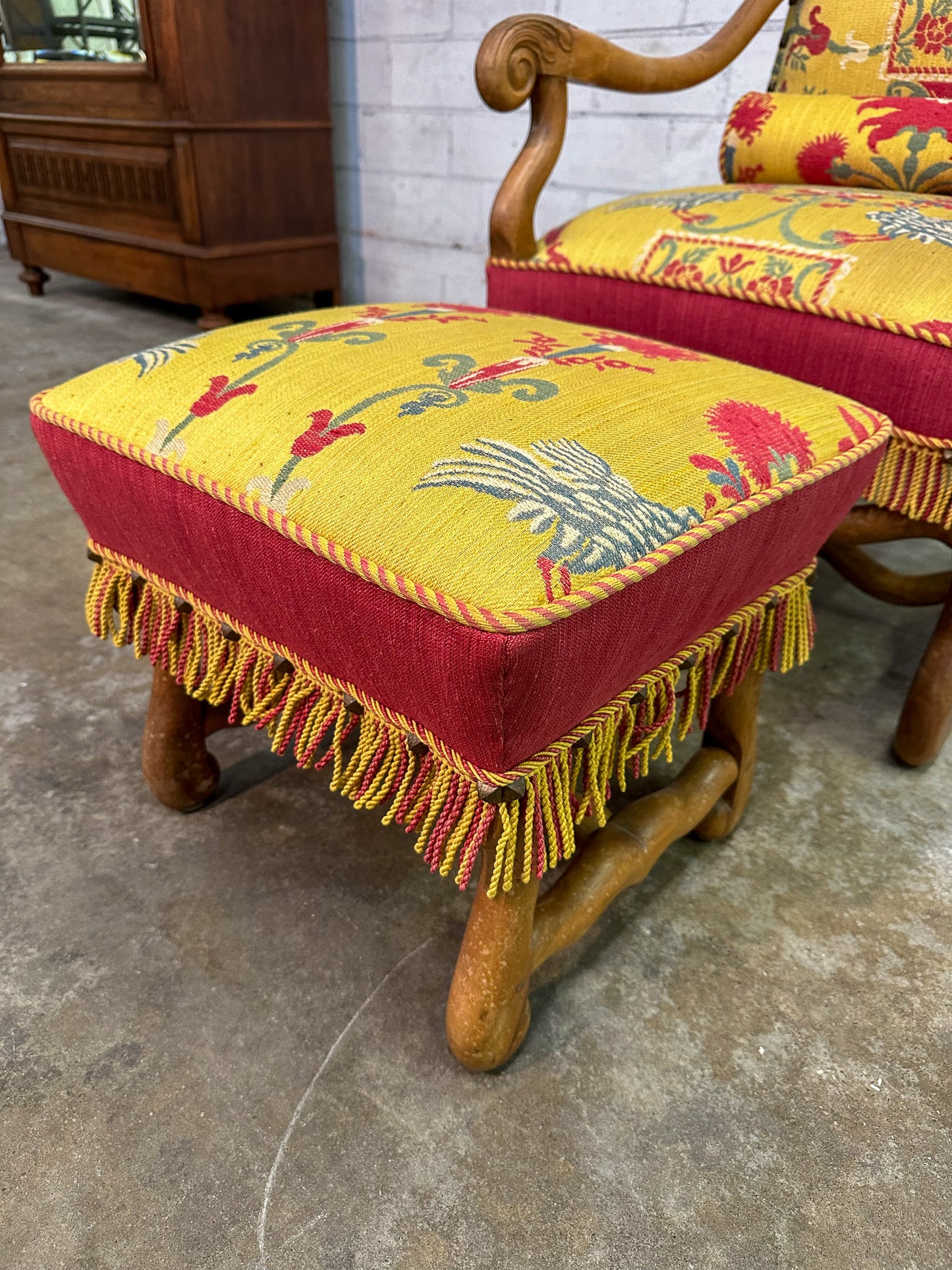 Exquisitely Detailed French 19th Century Louis XIV Armchair with Ottoman