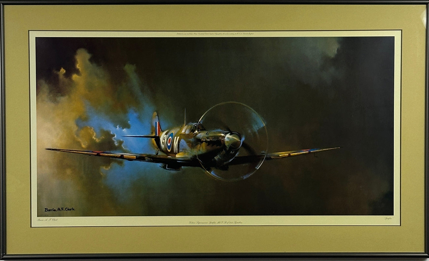 Barrie A.F. Clark 'Spitfire' Venture Prints 1978, Framed WWII Aviation Art