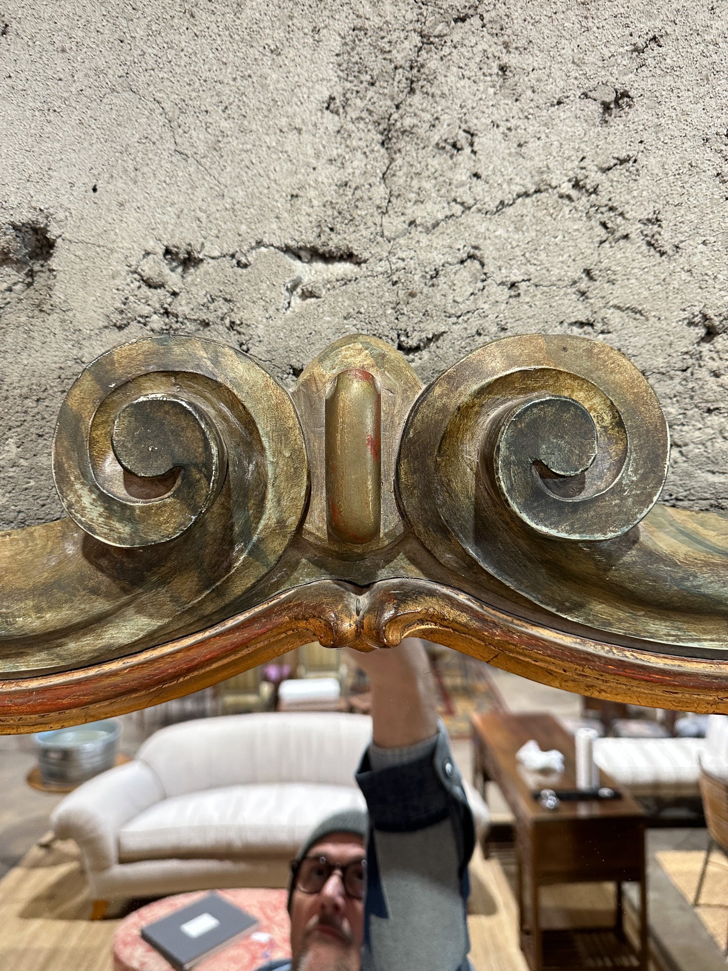 Antique Louis Philippe Mirror in Green and Gold