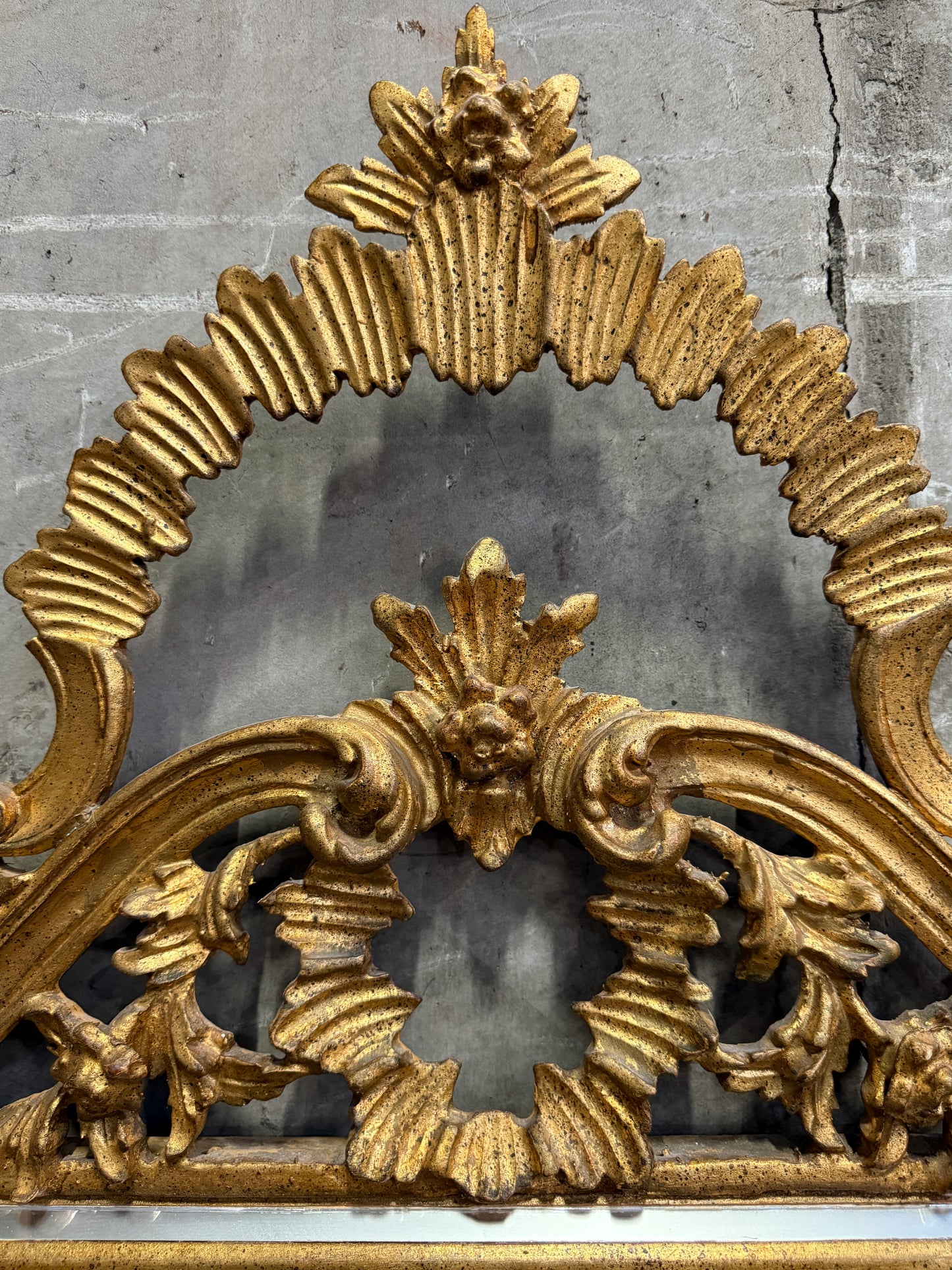 Vintage Italian Rococo Giltwood Wall Mirror, 1950s–70s – Ornate Carved Gold Leaf Frame, 35.5"W x 58"H