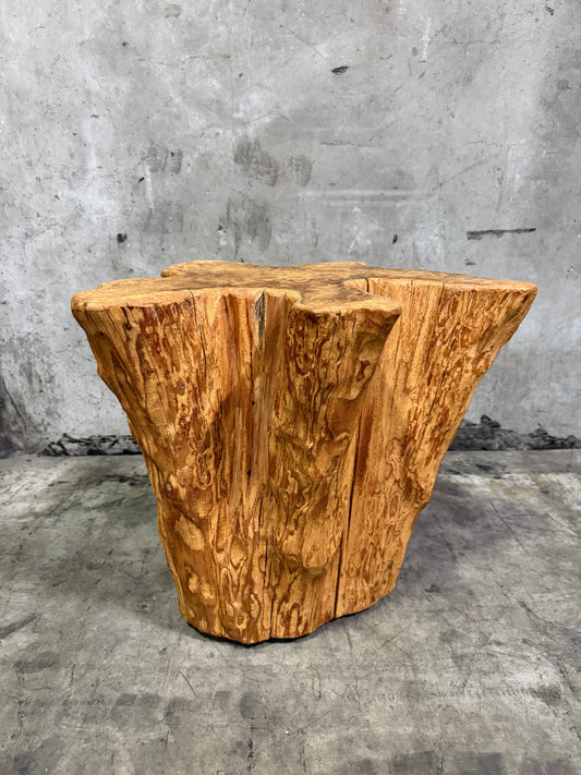 Mid-Century Natural Burlwood Tree Trunk End Table, 1960s–70s Organic Modern Accent Table 23” × 20” × 20” H
