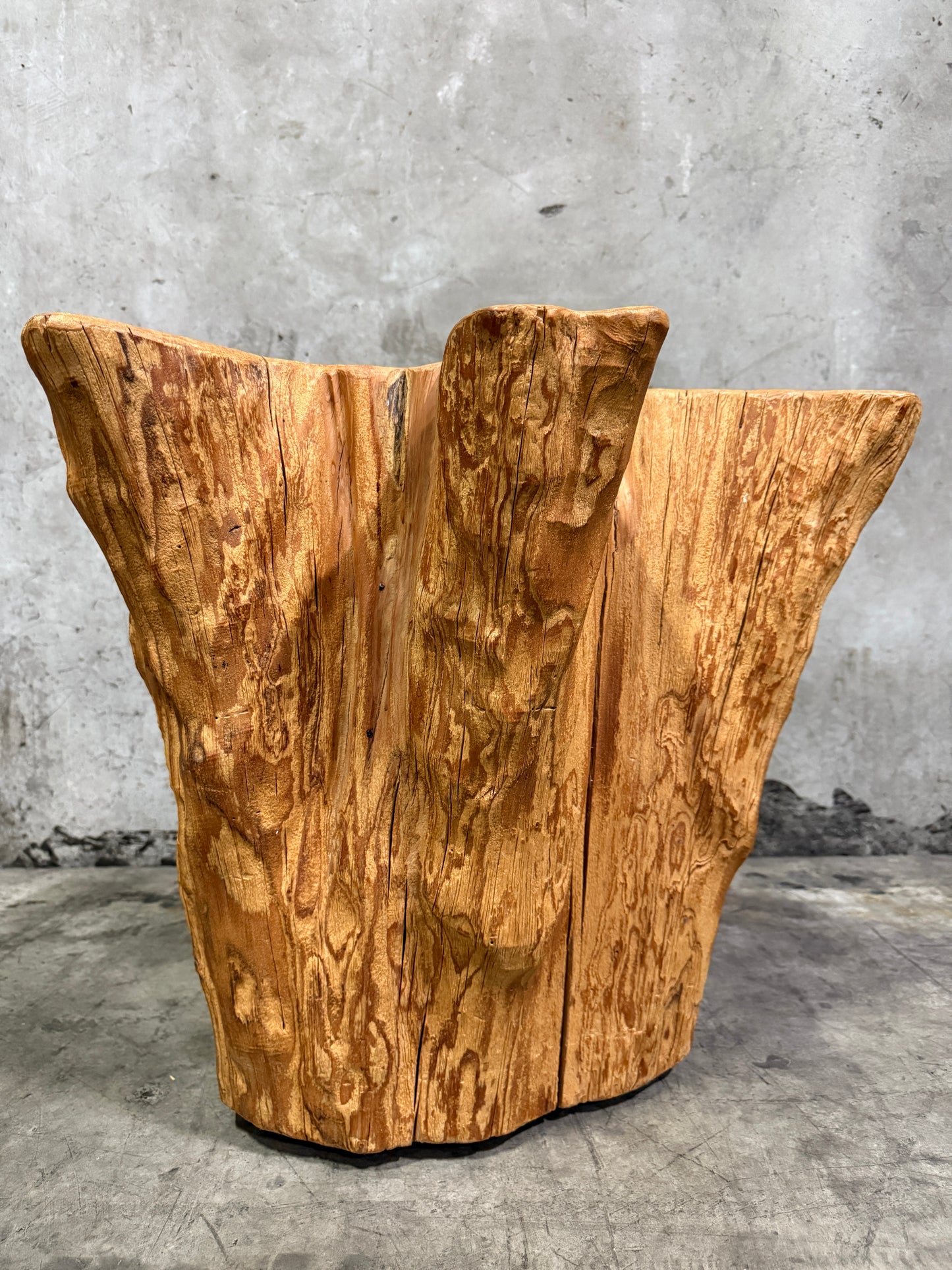 Mid-Century Natural Burlwood Tree Trunk End Table, 1960s–70s Organic Modern Accent Table 23” × 20” × 20” H