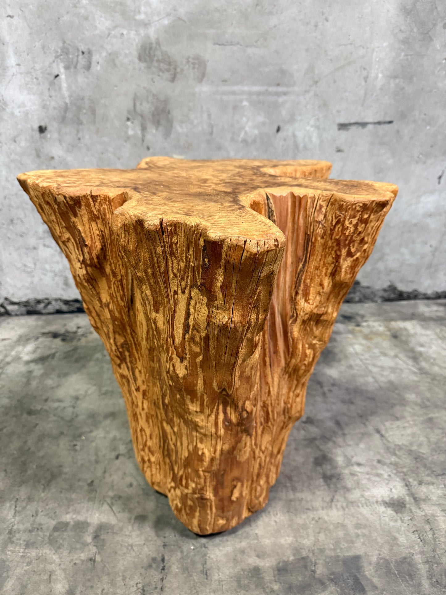 Mid-Century Natural Burlwood Tree Trunk End Table, 1960s–70s Organic Modern Accent Table 23” × 20” × 20” H