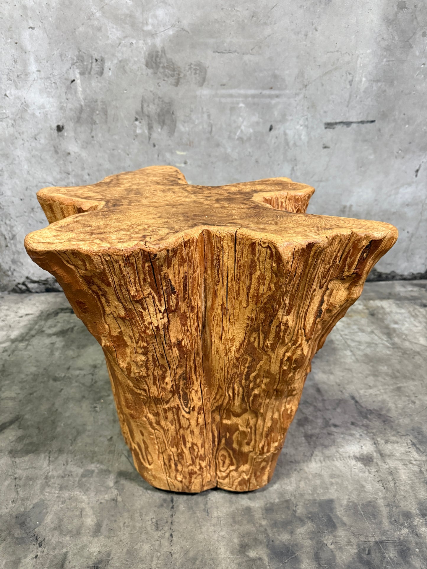 Mid-Century Natural Burlwood Tree Trunk End Table, 1960s–70s Organic Modern Accent Table 23” × 20” × 20” H