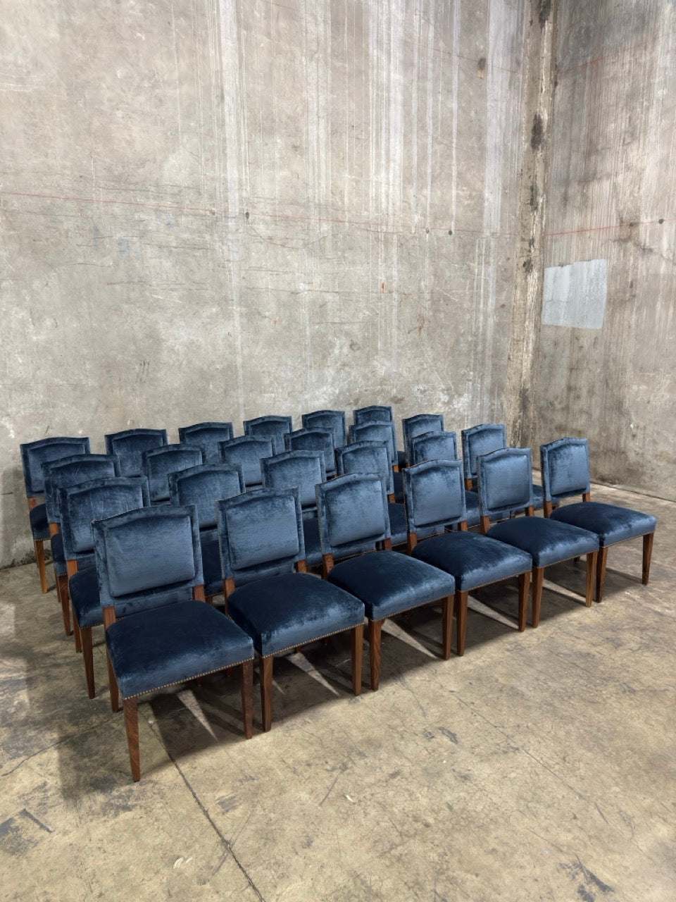 Set of 24 Michael S. Smith Dining Side Chairs in Velvet with Nailhead Trim — Commissioned for George Clooney, 2010