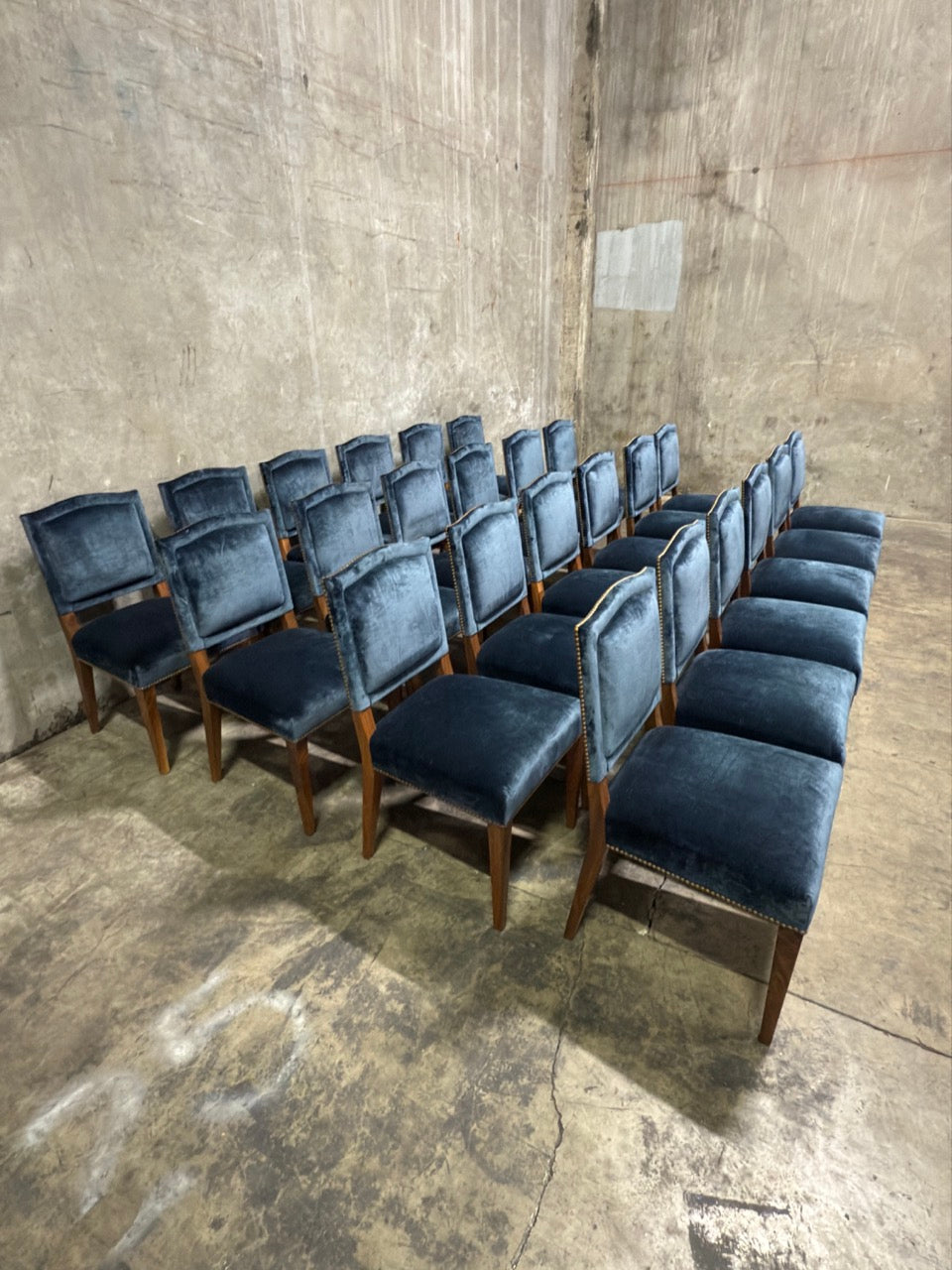 Set of 24 Michael S. Smith Dining Side Chairs in Velvet with Nailhead Trim — Commissioned for George Clooney, 2010