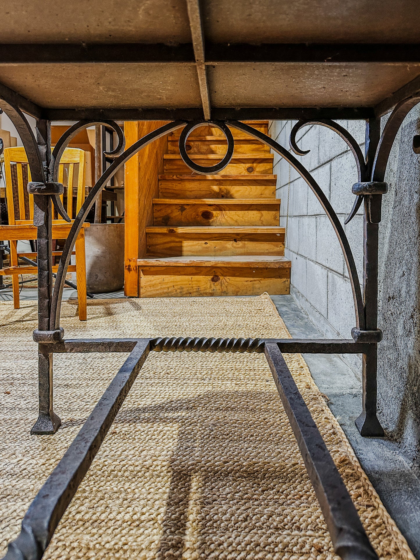 Antique Italian Console Table - Inlaid Mosaic Marble Top, Wrought Iron Base