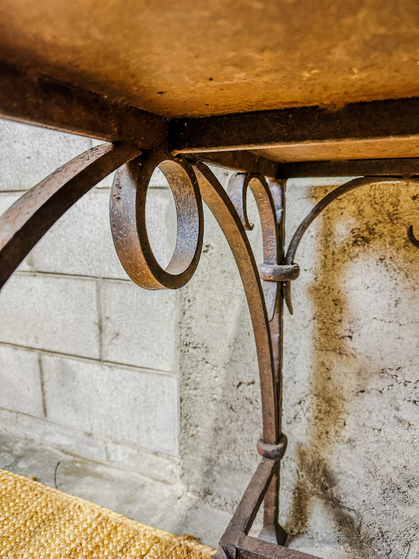 Antique Italian Console Table - Inlaid Mosaic Marble Top, Wrought Iron Base