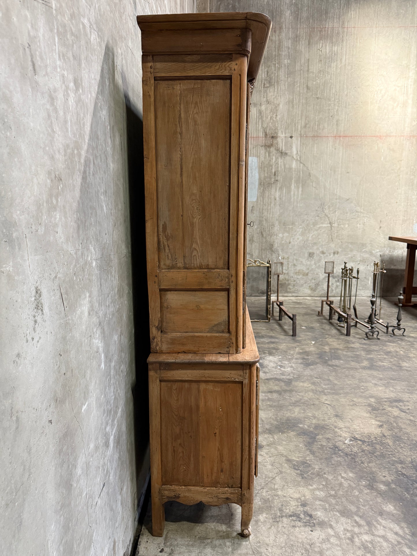 Antique 19th Century French Carved Pine Buffet Deux-Corps with Floral and Bird Motifs