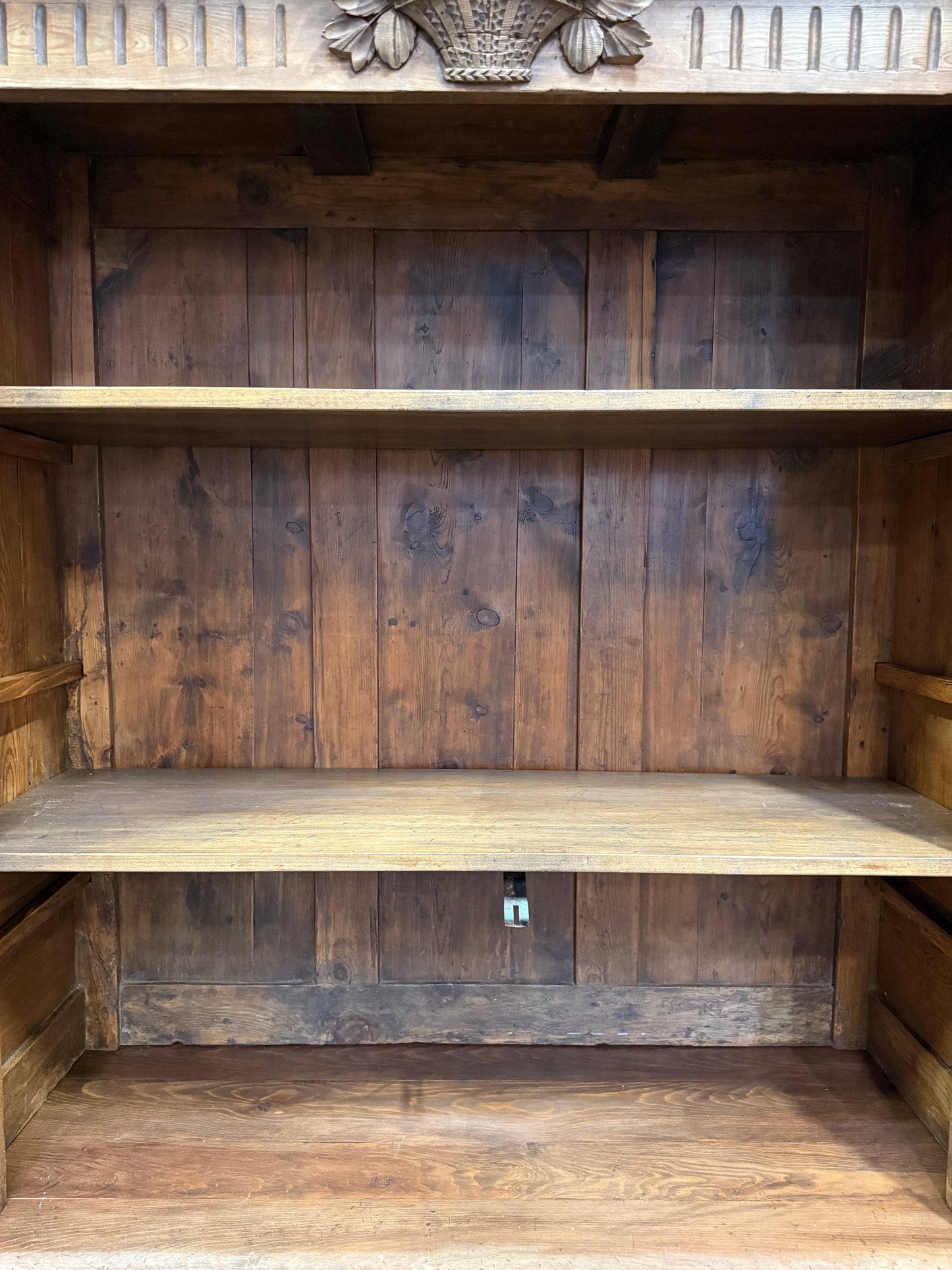 Antique 19th Century French Carved Pine Buffet Deux-Corps with Floral and Bird Motifs