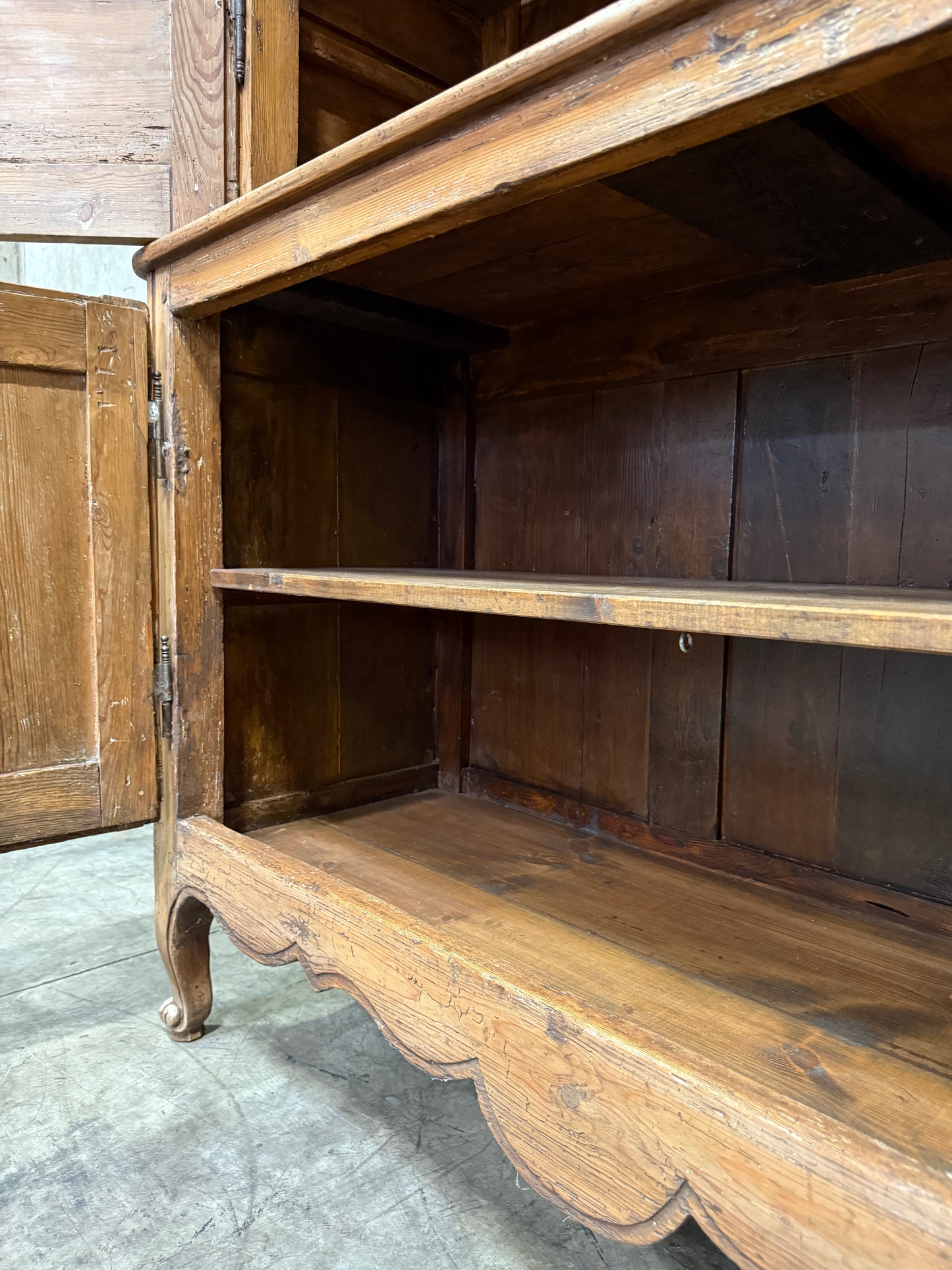 Antique 19th Century French Carved Pine Buffet Deux-Corps with Floral and Bird Motifs