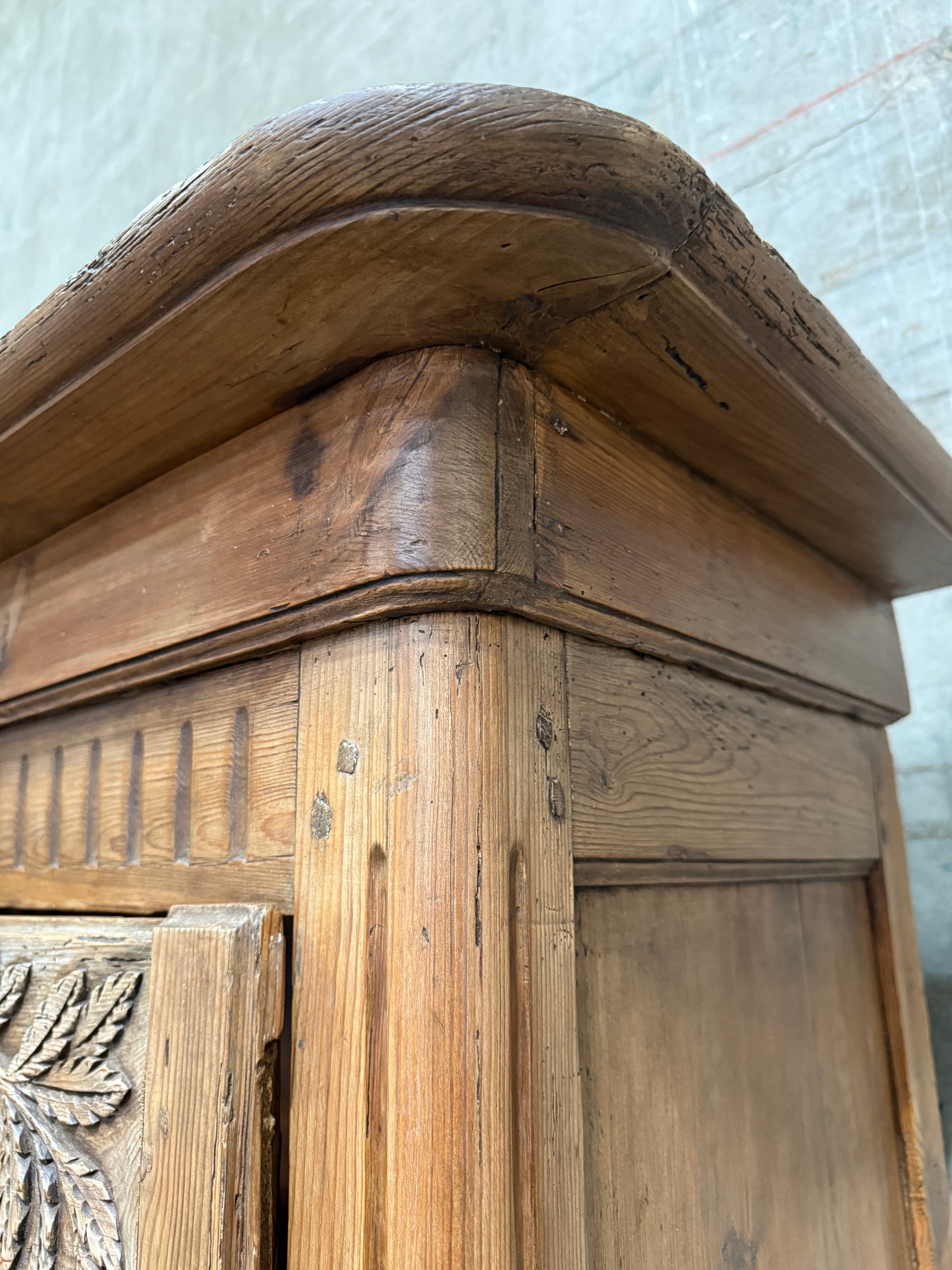 Antique 19th Century French Carved Pine Buffet Deux-Corps with Floral and Bird Motifs