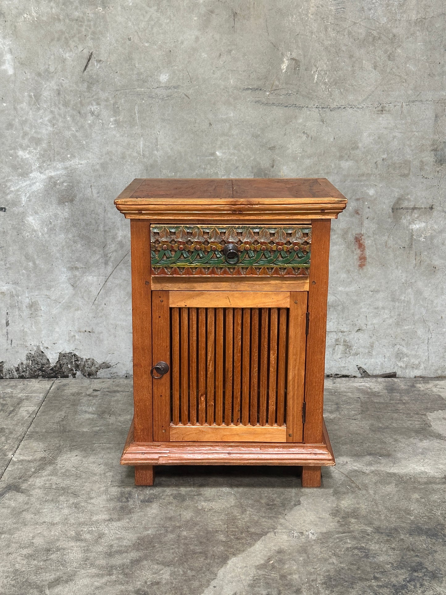 Hand-Carved Polychrome Cabinet, Mexican Folk Art, Spanish Cedar