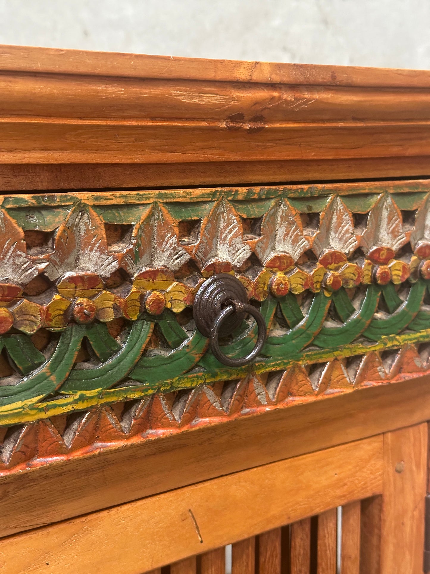 Hand-Carved Polychrome Cabinet, Mexican Folk Art, Spanish Cedar