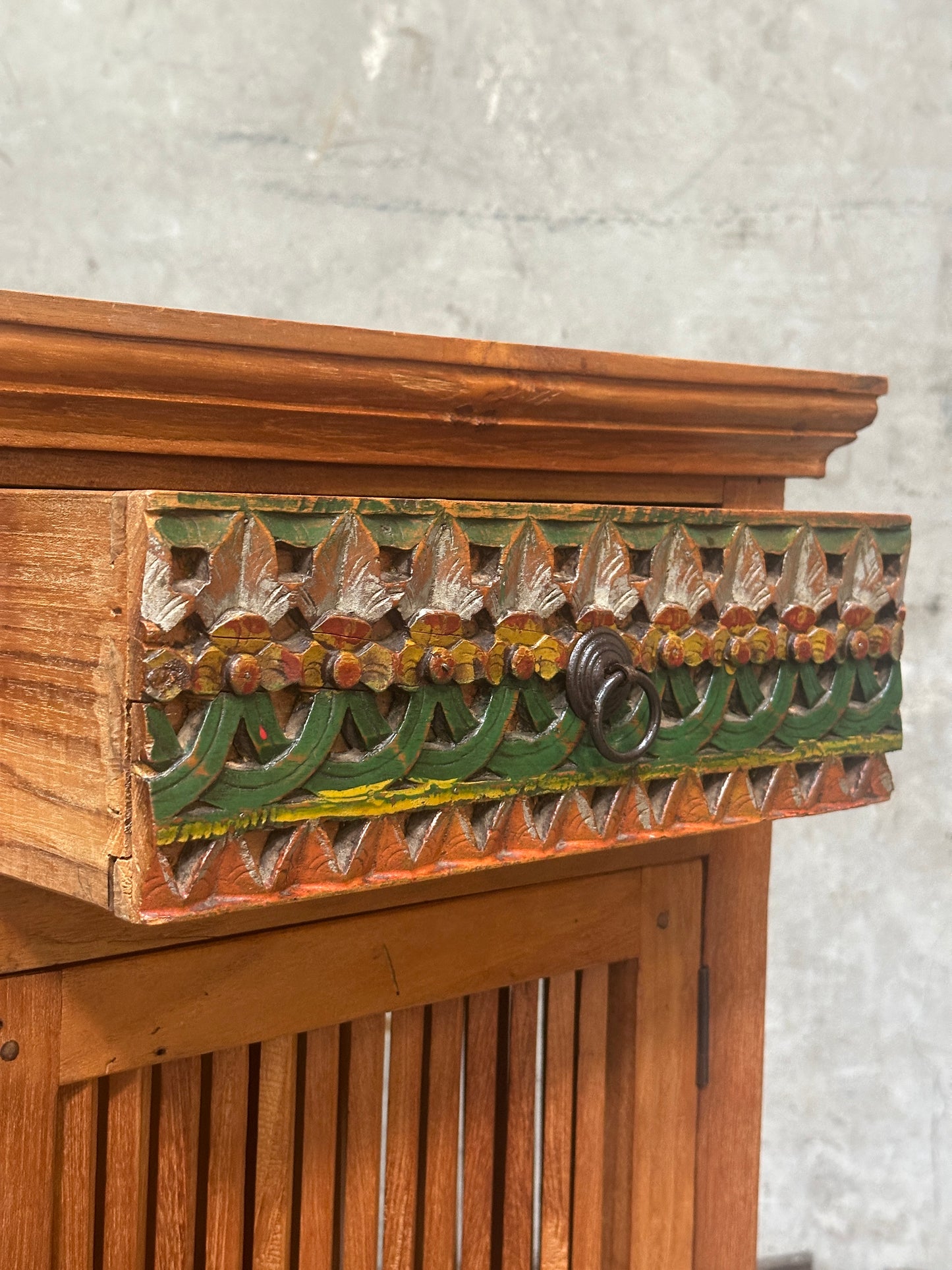 Hand-Carved Polychrome Cabinet, Mexican Folk Art, Spanish Cedar